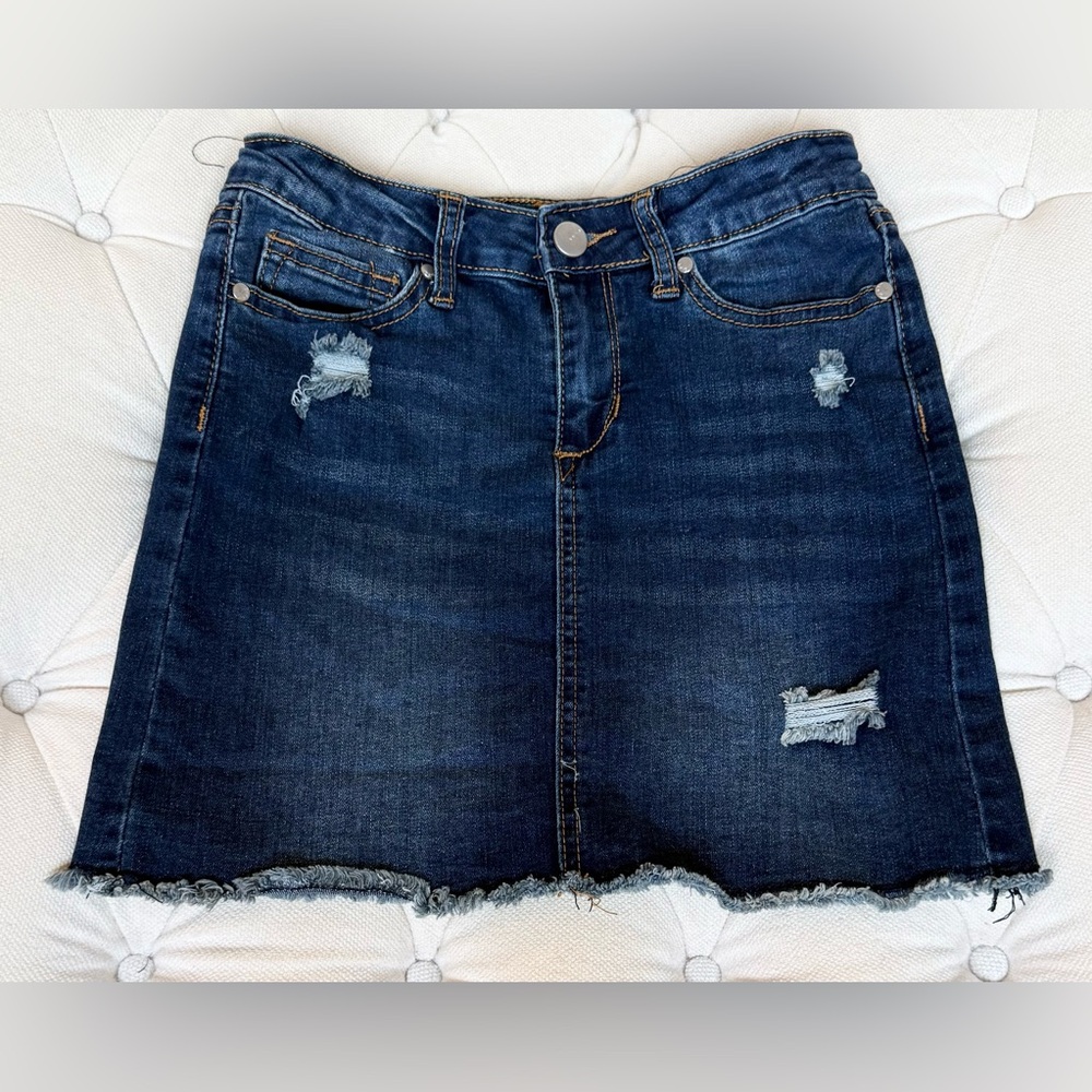 Girls Denim Distressed Skirt